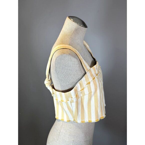 Topshop Raw Edge Striped Crop Top in Yellow/White Size 6 - Picture 2 of 4